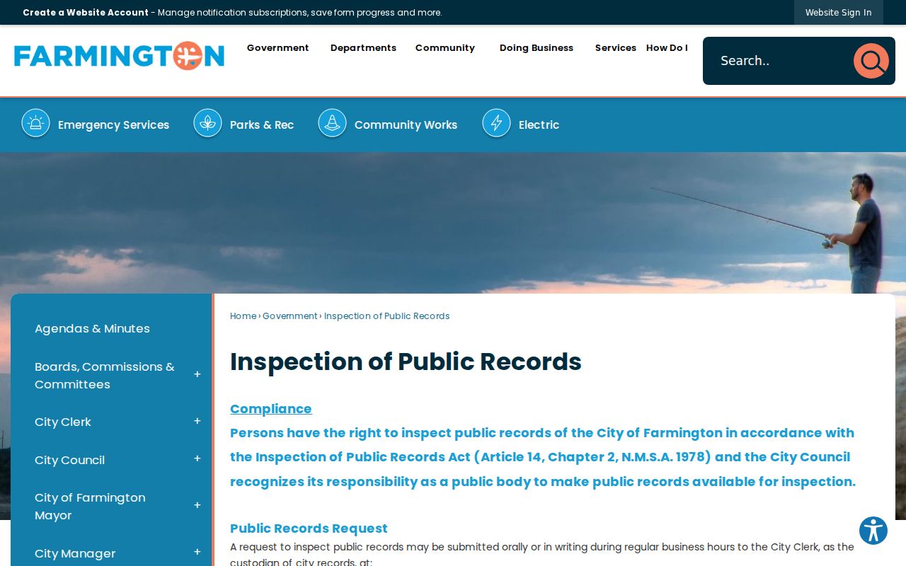 Farmington residents directory Inspection of Public Records request route