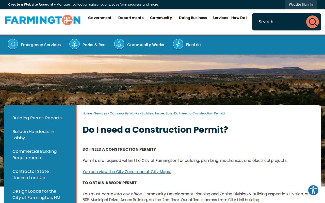 Farmington residents directory city construction permit information