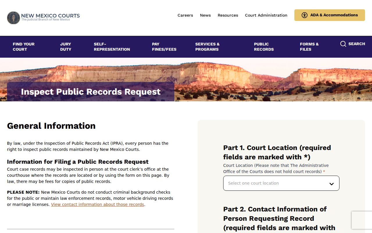 Farmington resident lookup New Mexico courts IPRA request form